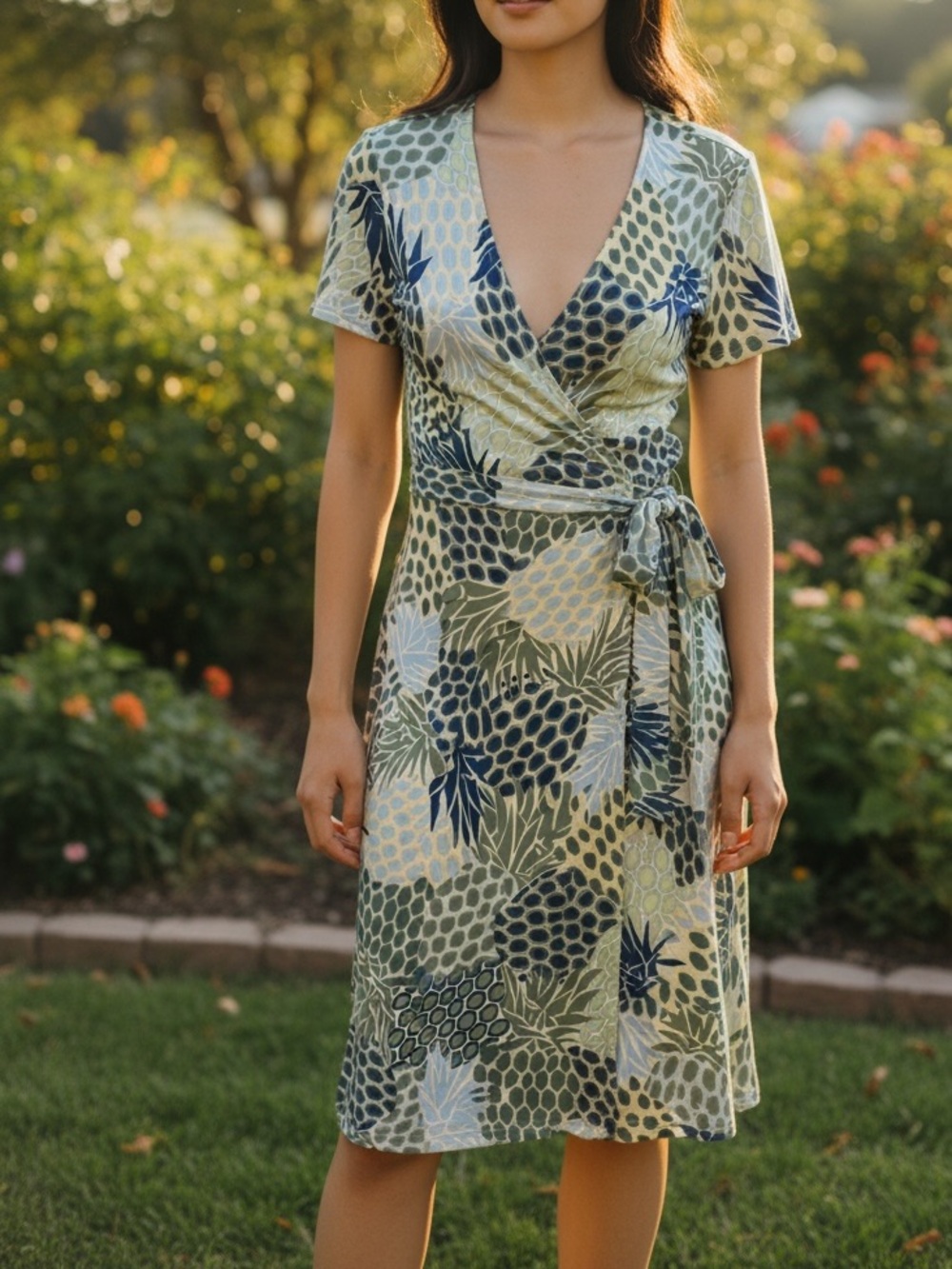 Tori Richard silk Pineapple wrap dress size 4